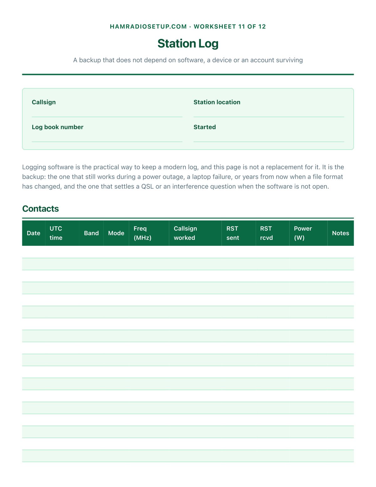 A paper backup log that does not depend on any software surviving
